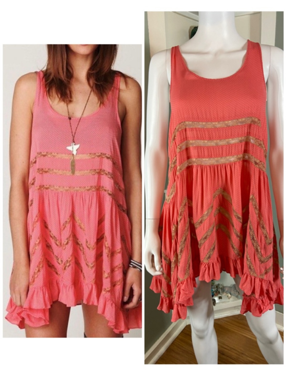 Intimately Free People Voile Lace Slip Mini Dress Asymmetrical XSmall Babydoll